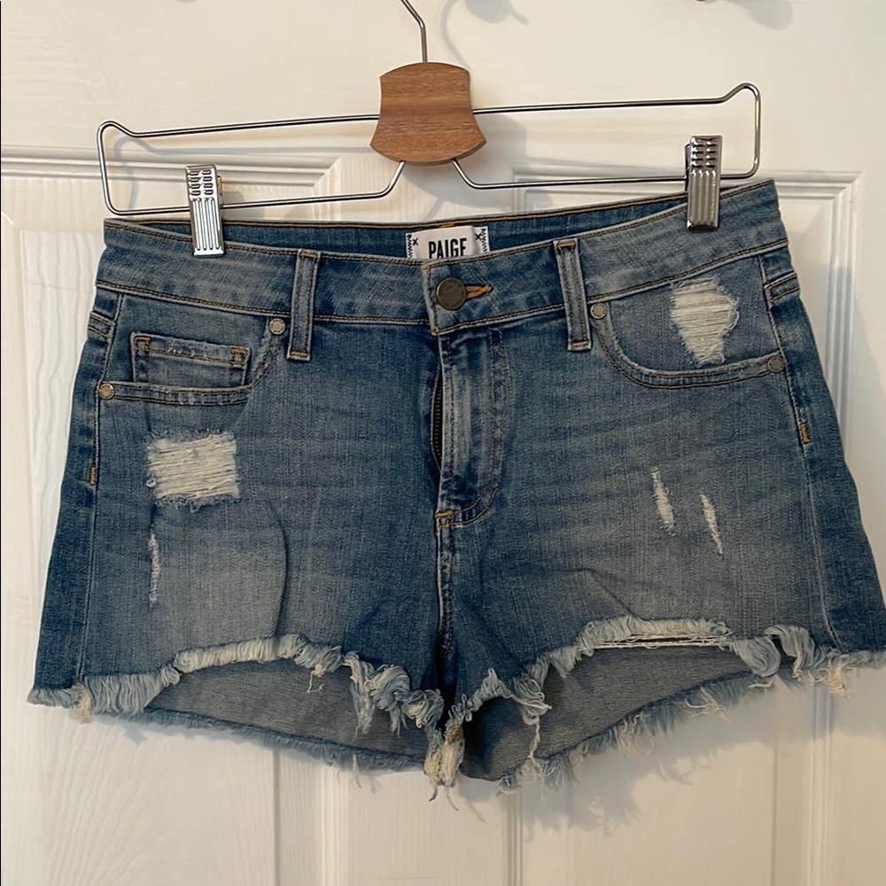 PAIGE Blue Jean Shorts Distressed Cut-Off Style